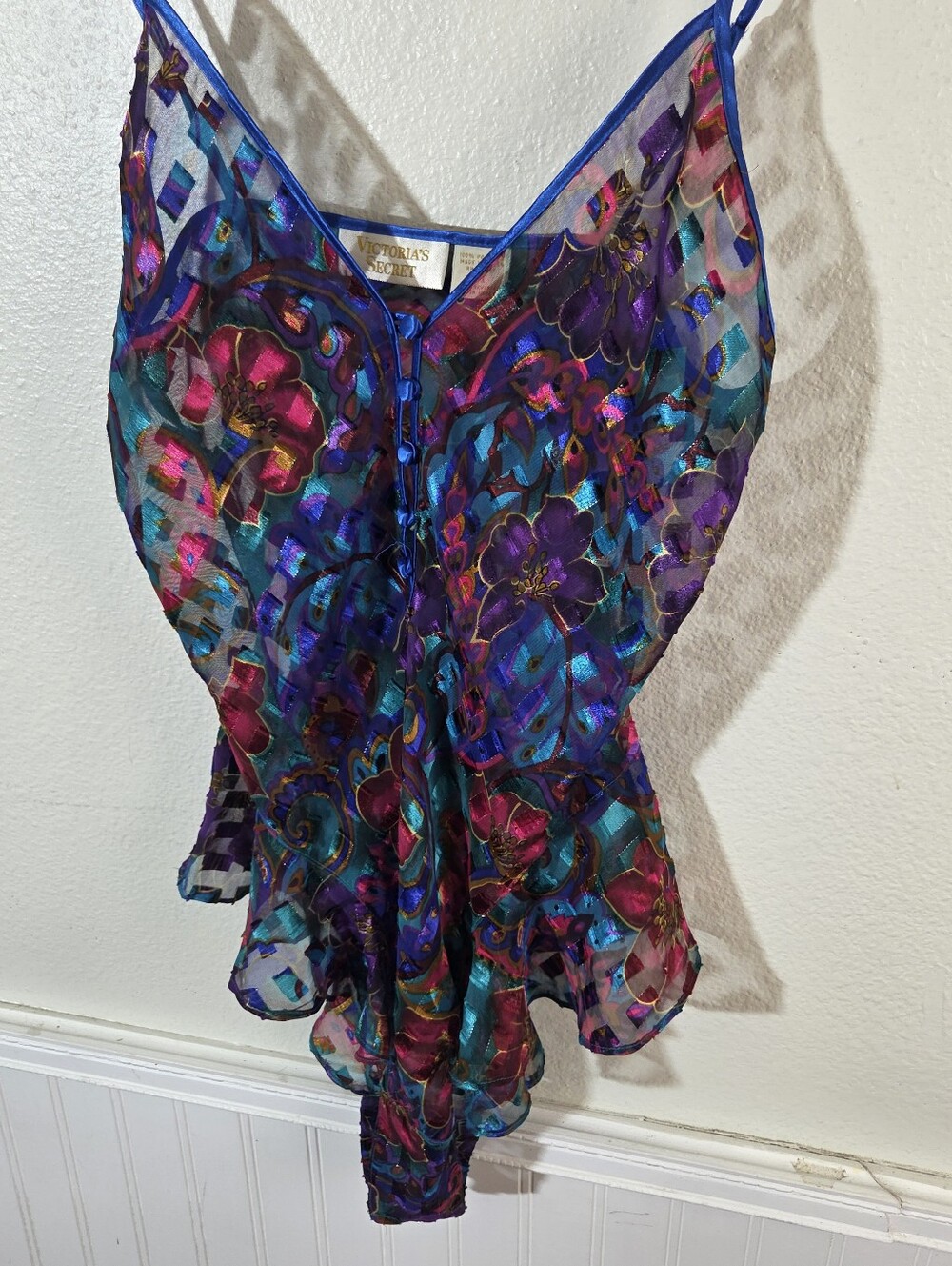 Vintage Victoria's Secret Playsuit M Floral Sheer Romper 80s 90s Lingerie Boho